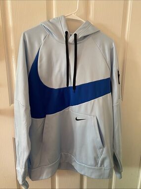 Nike Light Blue Hoodie with Royal Blue Swoosh and Black Drawstrings